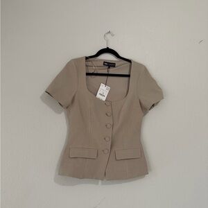 Zara Beige Buttoned Short Sleeve Jacket